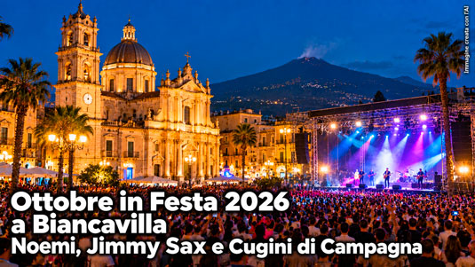 Ottobre in Festa 2026 a Biancavilla: Noemi, Jimmy Sax e Cugini di Campagna